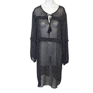 Garnet Hill Womens Sheer Pop Over 100% Silk Dress, Tunic, Tie Neck Fringe, L